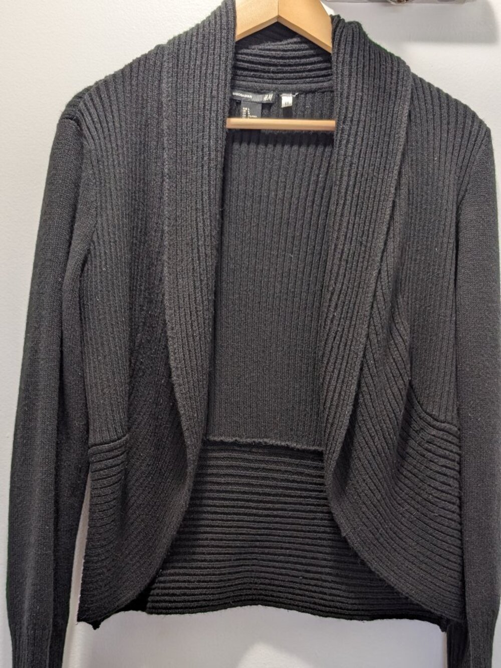 H & M Shawl Collar Ribbed Knit Open Cardigan Large